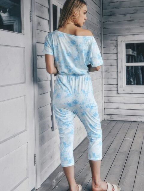 Tie Dye One Shoulder Drawstring Fit Jumpsuit