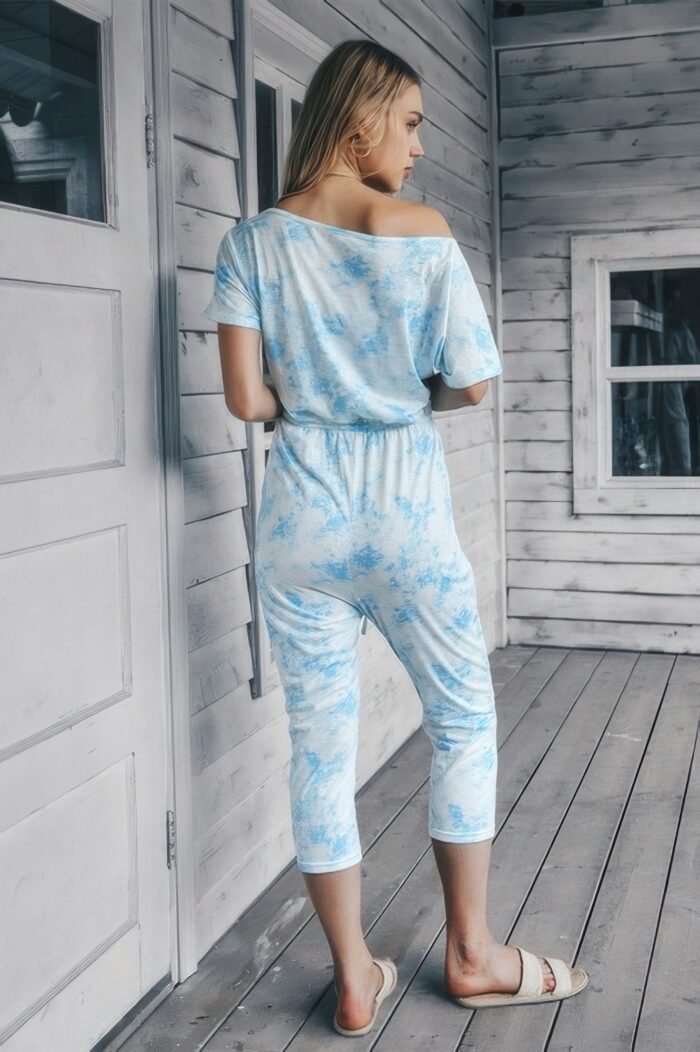 Tie dye one shoulder drawstring fit jumpsuit