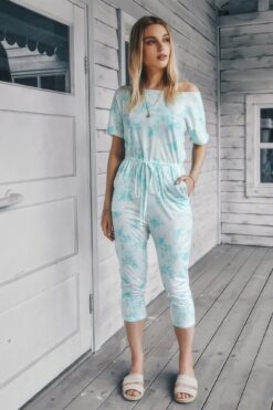 Tie Dye One Shoulder Drawstring Fit Jumpsuit