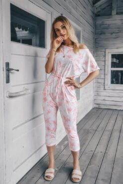 Tie Dye One Shoulder Drawstring Fit Jumpsuit