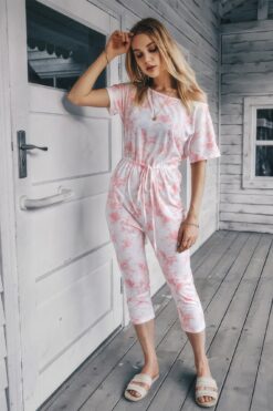 Tie Dye One Shoulder Drawstring Fit Jumpsuit