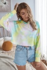 Tie Dye Crop Loose Pullover Hoodie - Image 2