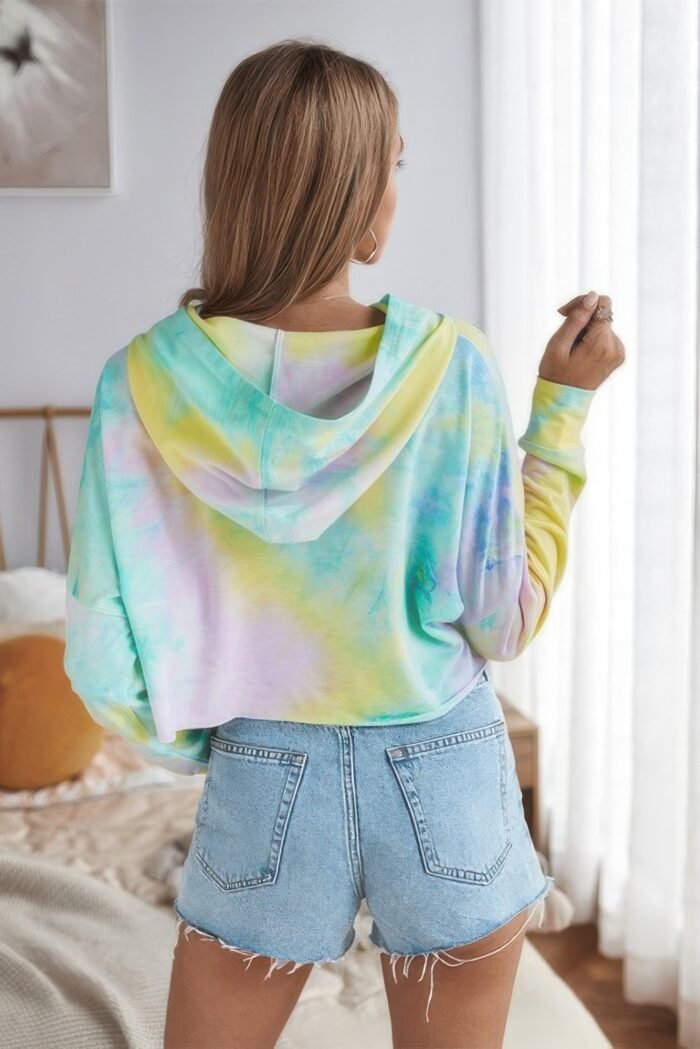 Tie dye crop loose pullover hoodie - image 3