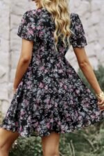 V Neck Bohemian Floral Print A Line Fit Dress - Image 5