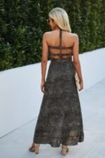 Sleeveless Halter Polka Dot Ruffle Hem Dress - Image 9