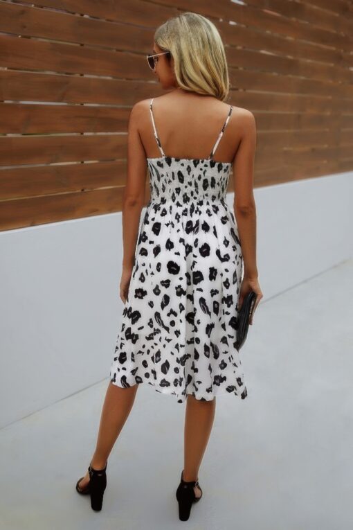 V Neck Spaghetti Strap Leopard Cut Out Midi Dress - Image 6