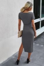 Tied Short Sleeve Scoop Neck Fit Shirt Dress - Image 2