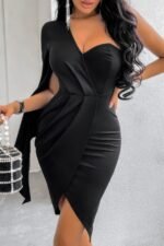 Asymmetric Hem One Shoulder Bodycon Party Dress