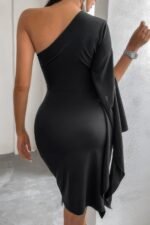 Asymmetric Hem One Shoulder Bodycon Party Dress - Image 3