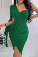 Asymmetric Hem One Shoulder Bodycon Party Dress - Image 7