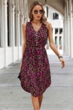 Sleeveless Leopard Print Tie Front Curved Hem Dress