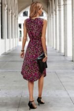 Sleeveless Leopard Print Tie Front Curved Hem Dress - Image 5