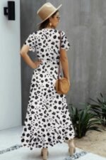 Allover Print High V Neck Low Wrap Dress - Image 3