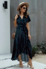 Allover Print High V Neck Low Wrap Dress - Image 5