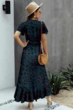 Allover Print High V Neck Low Wrap Dress - Image 6