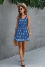 Floral Spaghetti Strap Button Down Ruffle Mini Dress