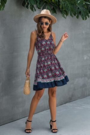Floral Spaghetti Strap Button Down Ruffle Mini Dress Floral Spaghetti Strap Button Down Ruffle Mini Dress