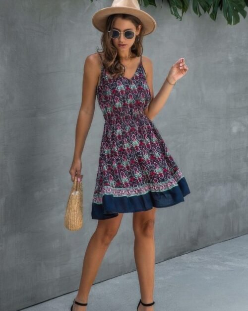 floral spaghetti strap button down ruffle mini dress