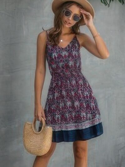Floral Spaghetti Strap Button Down Ruffle Mini Dress Floral Spaghetti Strap Button Down Ruffle Mini Dress