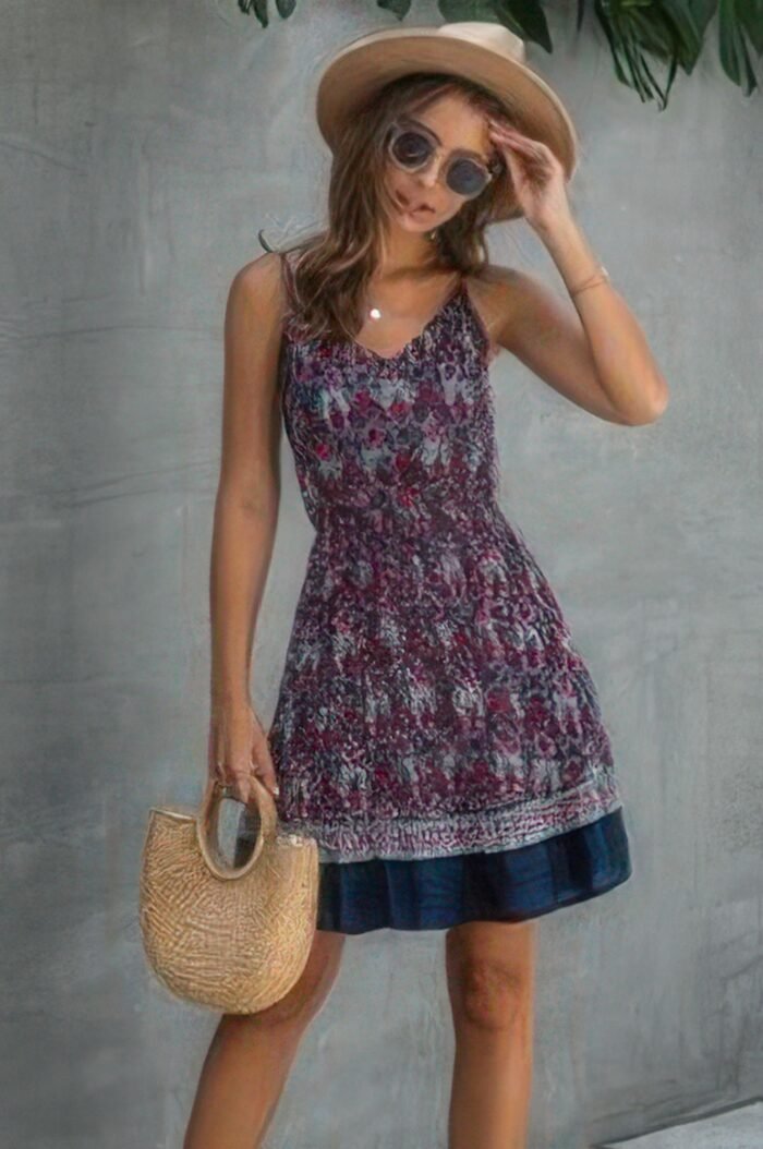 Floral spaghetti strap button down ruffle mini dress - image 5