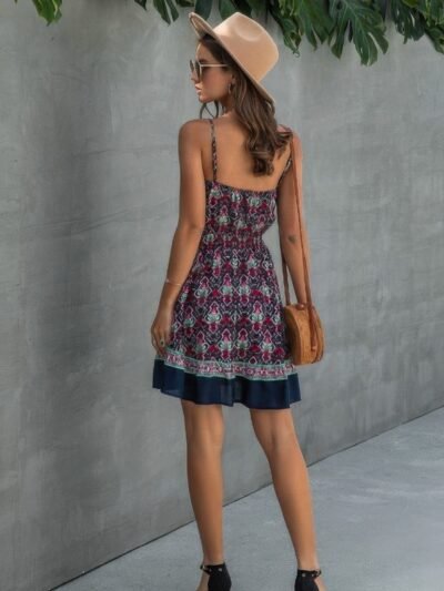 Floral Spaghetti Strap Button Down Ruffle Mini Dress Floral Spaghetti Strap Button Down Ruffle Mini Dress