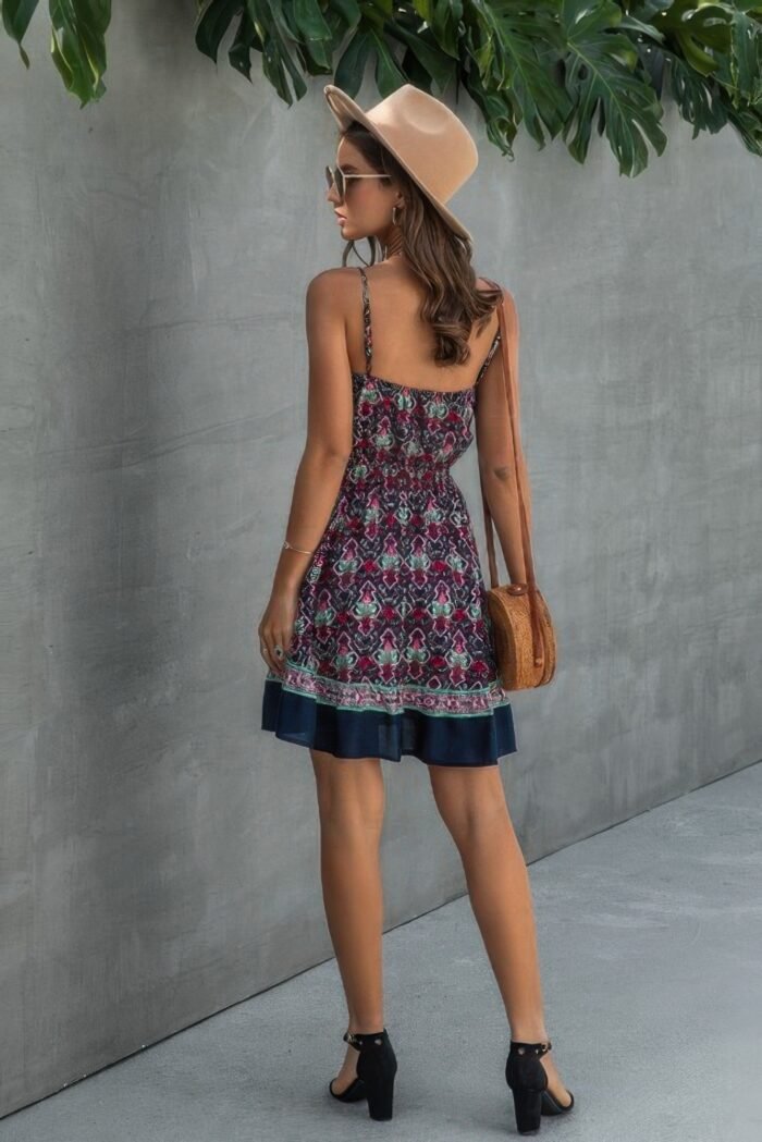 Floral spaghetti strap button down ruffle mini dress - image 6