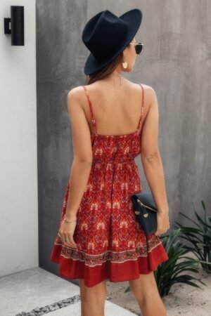 Floral Spaghetti Strap Button Down Ruffle Mini Dress Floral Spaghetti Strap Button Down Ruffle Mini Dress