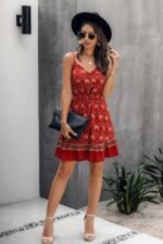 Floral Spaghetti Strap Button Down Ruffle Mini Dress - Image 8