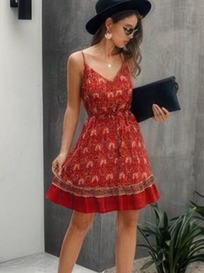 Floral Spaghetti Strap Button Down Ruffle Mini Dress Floral Spaghetti Strap Button Down Ruffle Mini Dress