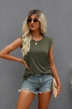 Round Neck Hollow Shoulder Solid Fit Top