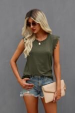 Round Neck Hollow Shoulder Solid Fit Top - Image 3