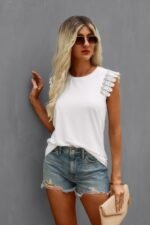 Round Neck Hollow Shoulder Solid Fit Top - Image 5