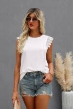 Round Neck Hollow Shoulder Solid Fit Top - Image 8