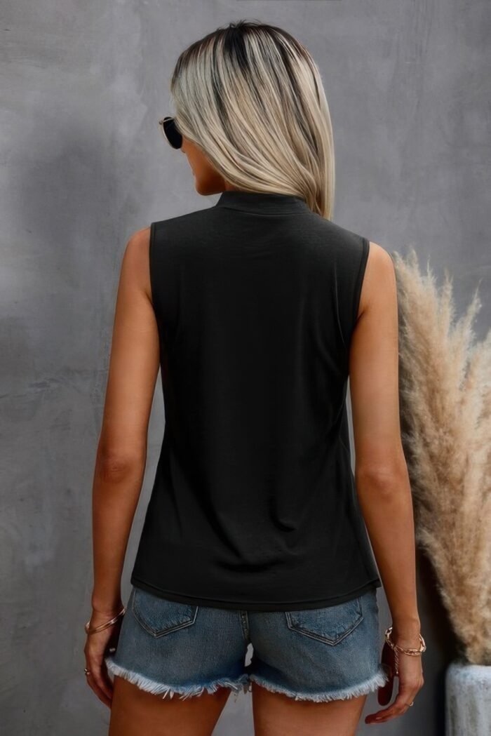 Solid cold cut out shoulder sleeveless top - image 2