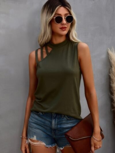 Solid Cold Cut Out Shoulder Sleeveless Top Solid Cold Cut Out Shoulder Sleeveless Top