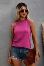Solid Cold Cut Out Shoulder Sleeveless Top