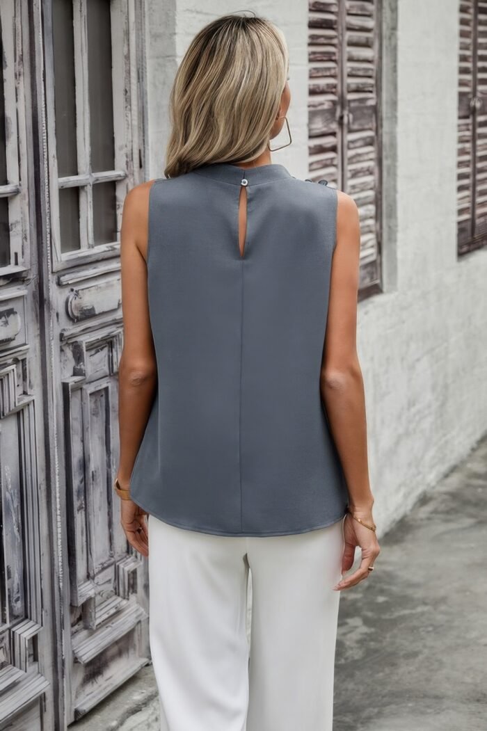 Button trim layered collar sleeveless blouse - image 8