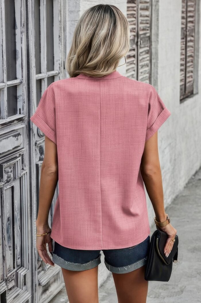 V neck solid short bat sleeve loose fit blouse - image 2