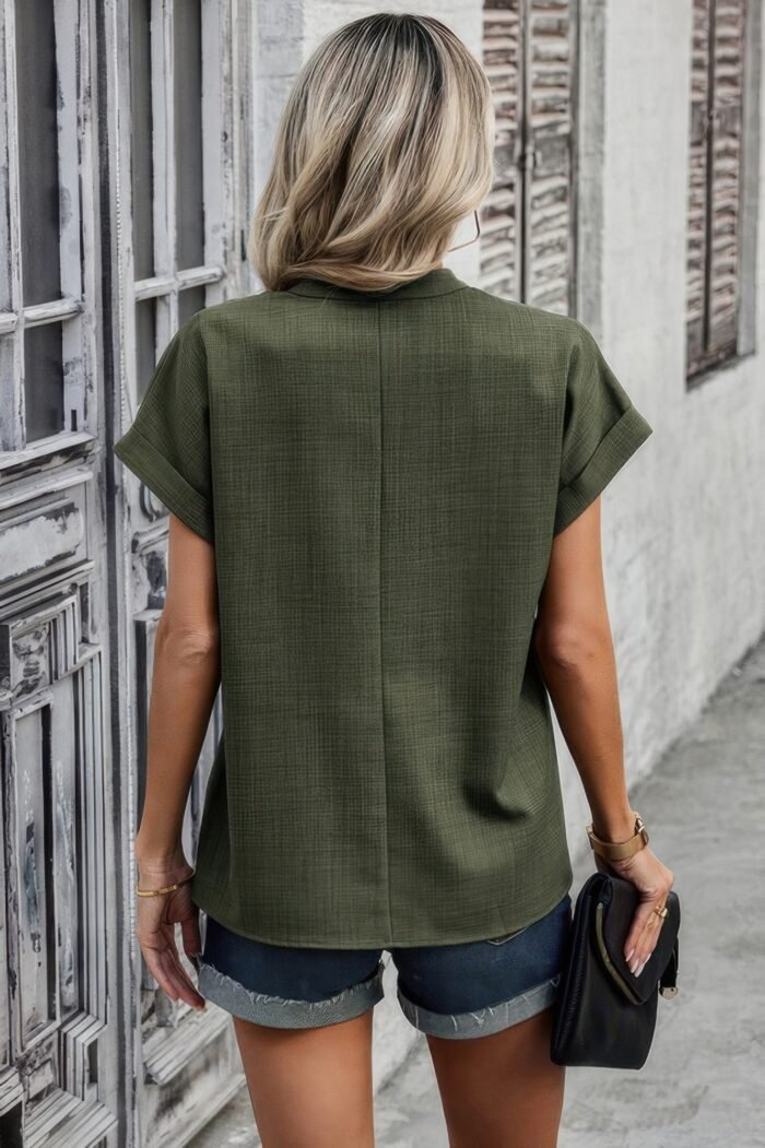 V neck solid short bat sleeve loose fit blouse - image 4