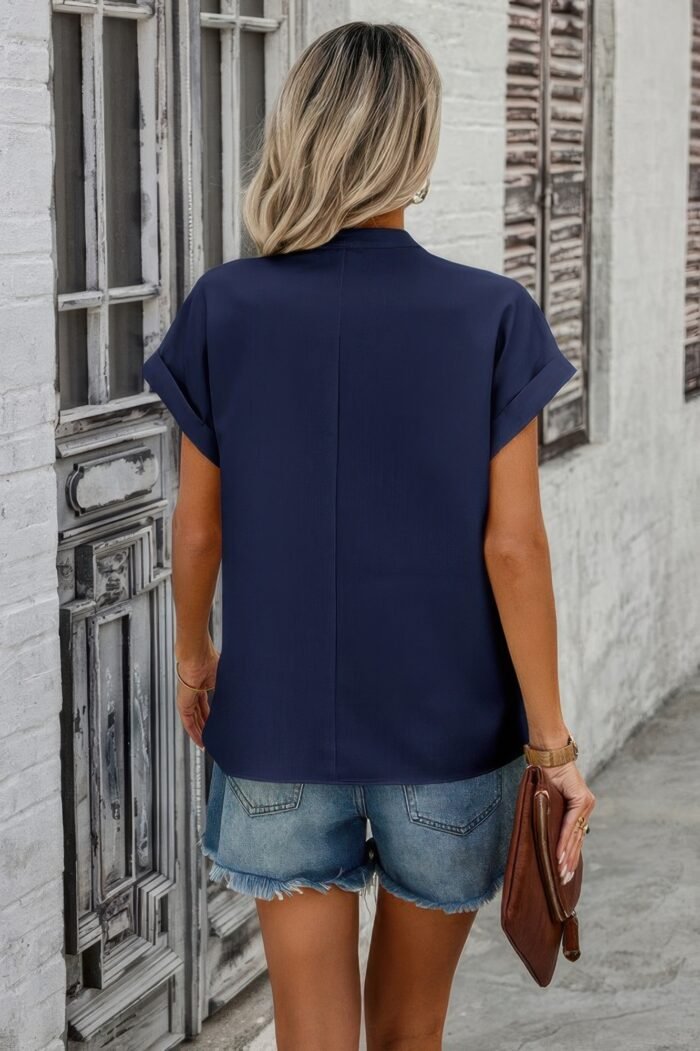 V neck solid short bat sleeve loose fit blouse - image 6