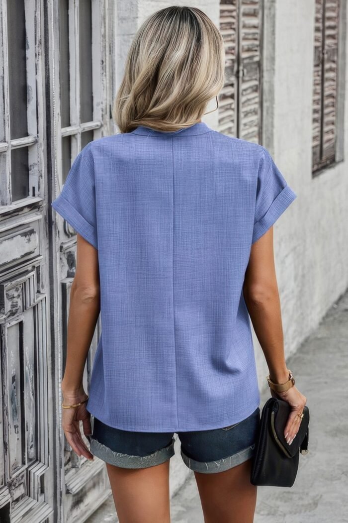 V neck solid short bat sleeve loose fit blouse - image 8
