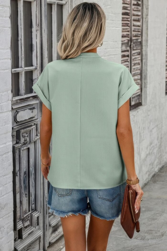 V neck solid short bat sleeve loose fit blouse - image 10