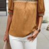 Geometric Print Elegant Textured Puff Sleeve Shirt
