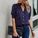 Polka Dot Print Puff Sleeve Loose Shirt
