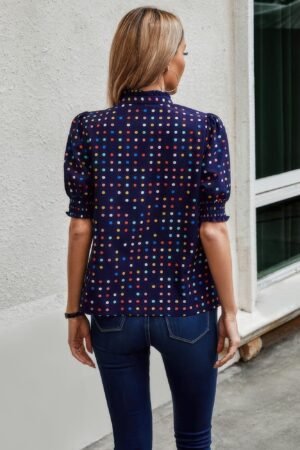 Polka Dot Print Puff Sleeve Loose Shirt Polka Dot Print Puff Sleeve Loose Shirt