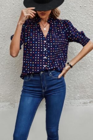 Polka Dot Print Puff Sleeve Loose Shirt Polka Dot Print Puff Sleeve Loose Shirt