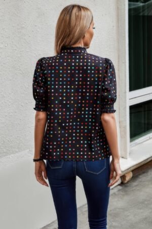 Polka Dot Print Puff Sleeve Loose Shirt Polka Dot Print Puff Sleeve Loose Shirt