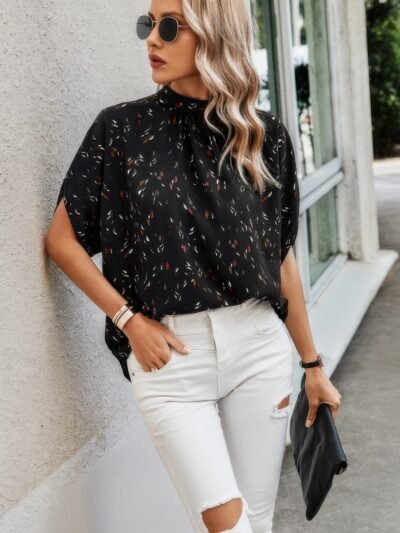 Leopard Print Open Back Knot Drop Shoulder Top Leopard Print Open Back Knot Drop Shoulder Top
