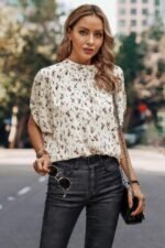 Leopard Print Open Back Knot Drop Shoulder Top - Image 10