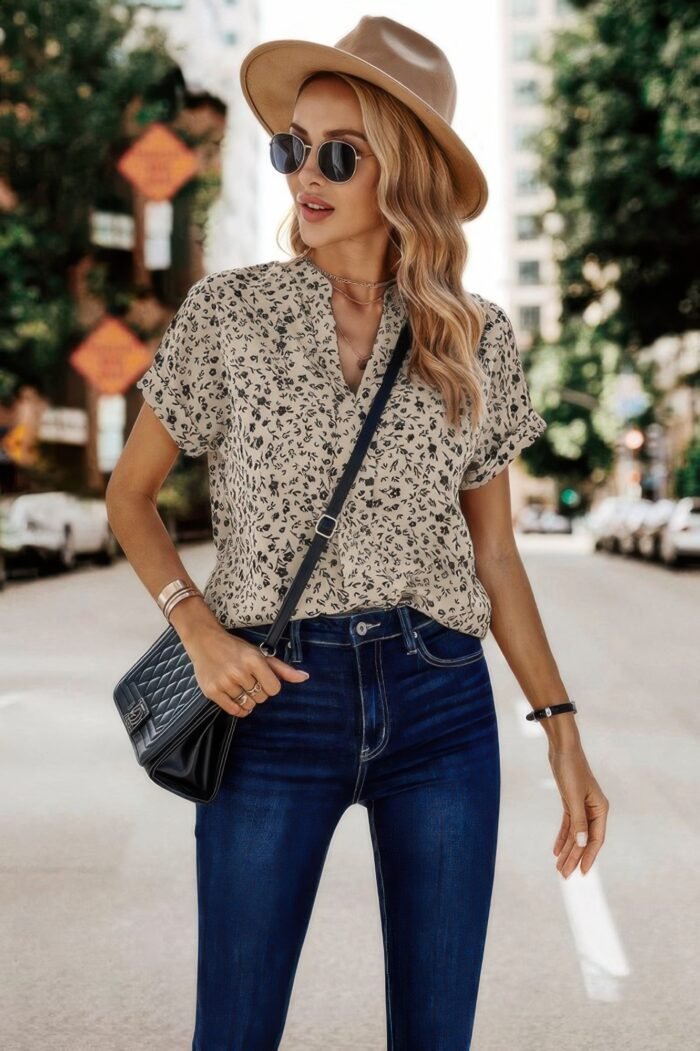 V neck floral print batwing sleeve blouse